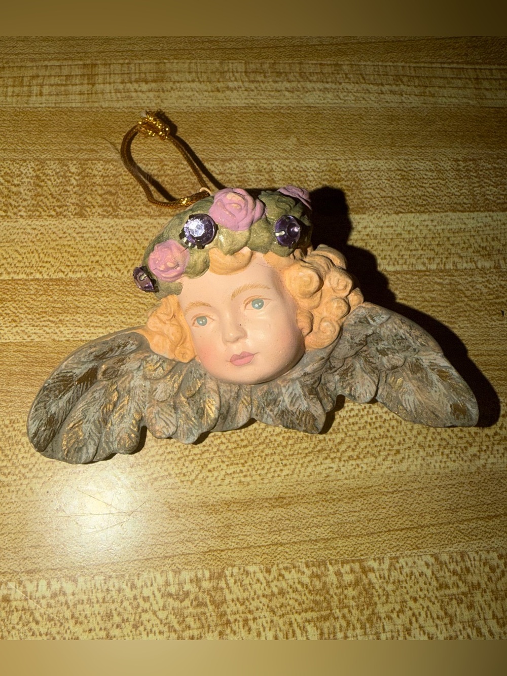 Vintage Angel Cherub Ornament with Pink Floral‎ Crown Christmas tree holiday